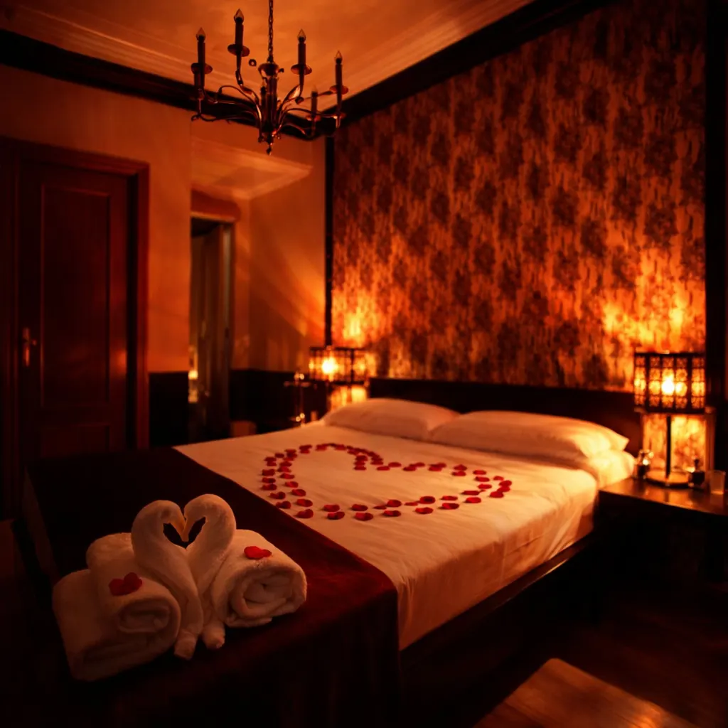 Escapada romántica con pétalos de rosa en suite Madrid